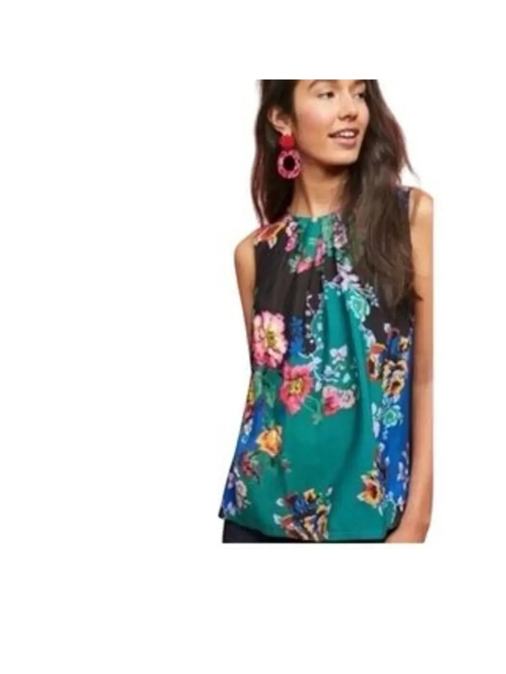 Vanessa Birginia S Anthropology Floral Sleeveless Blouse in Teal and Black